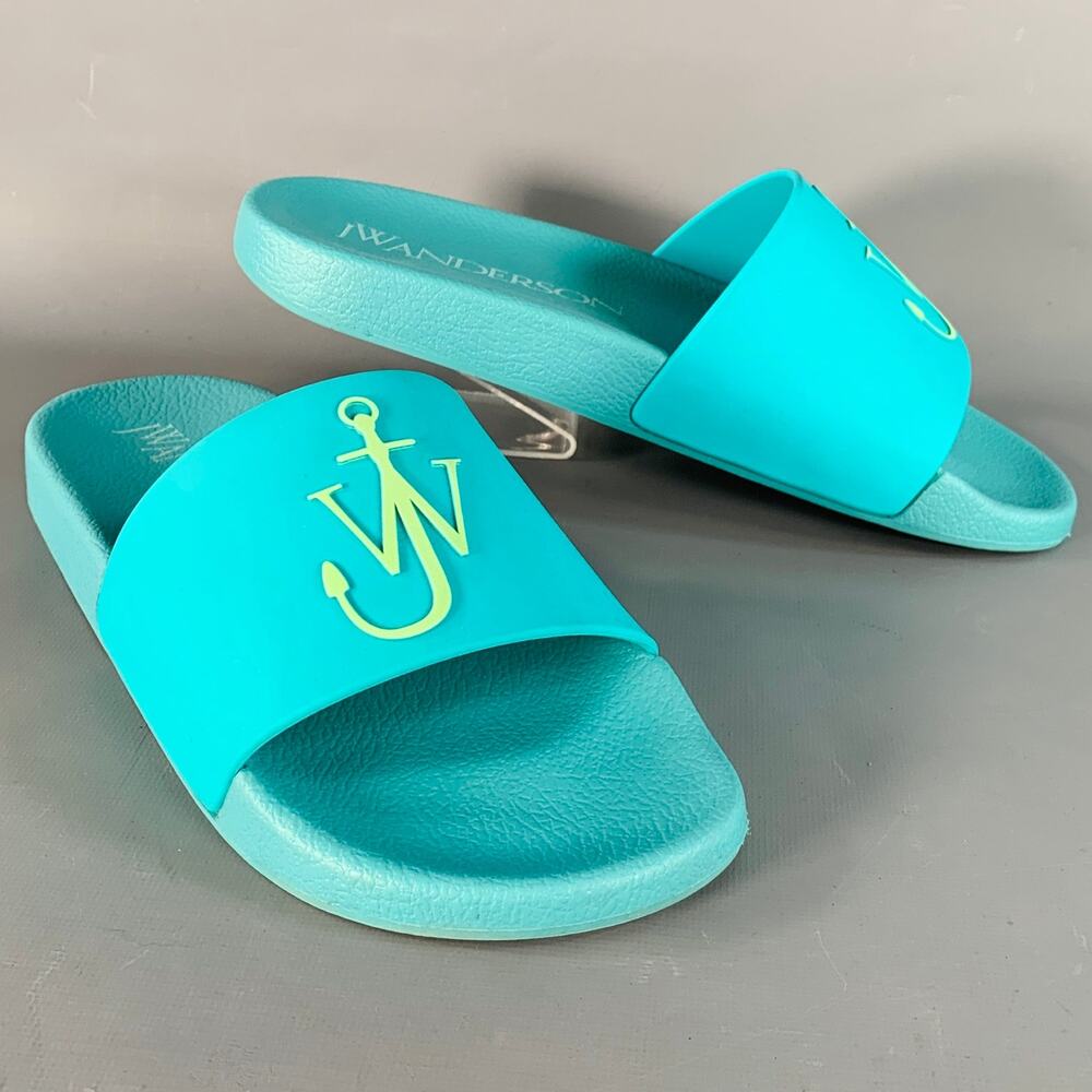 J.W.ANDERSON Size 9 Blue Green Anchor Logo Acetate Pool Slide Sandals